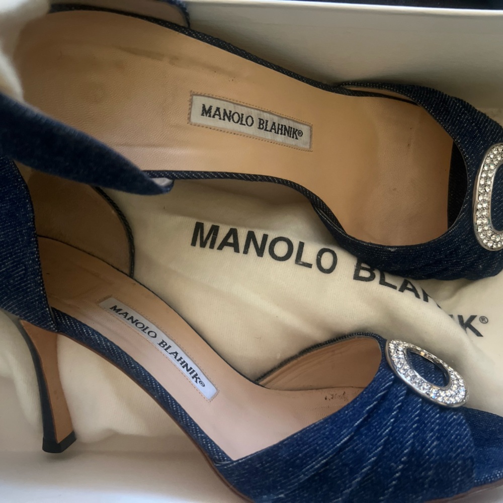 Manolo Blahnik Denim D’orsay Heels 40